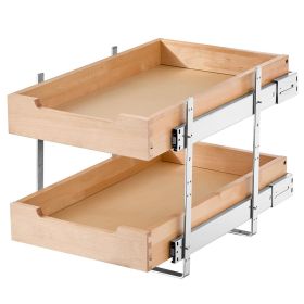 VEVOR 2 Tier Pull Out Cabinet Organizer, 14"W x 21"D Cabinet Drawer, Soft Close Slide out Shelf, Heavy-Duty Sliding Wood Drawer