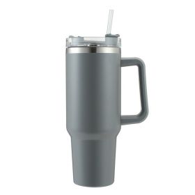 30OZ Straw Coffee Insulation Cup With Handle Portable Car Stainless Steel Water Bottle LargeCapacity Travel BPA Free Thermal Mug (Color: 30oz Grey, capacity: 1PC)